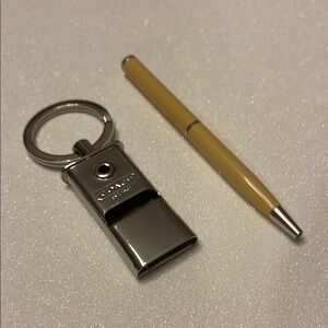 Coach Silver Whistle Keychain and Cream Pen Set